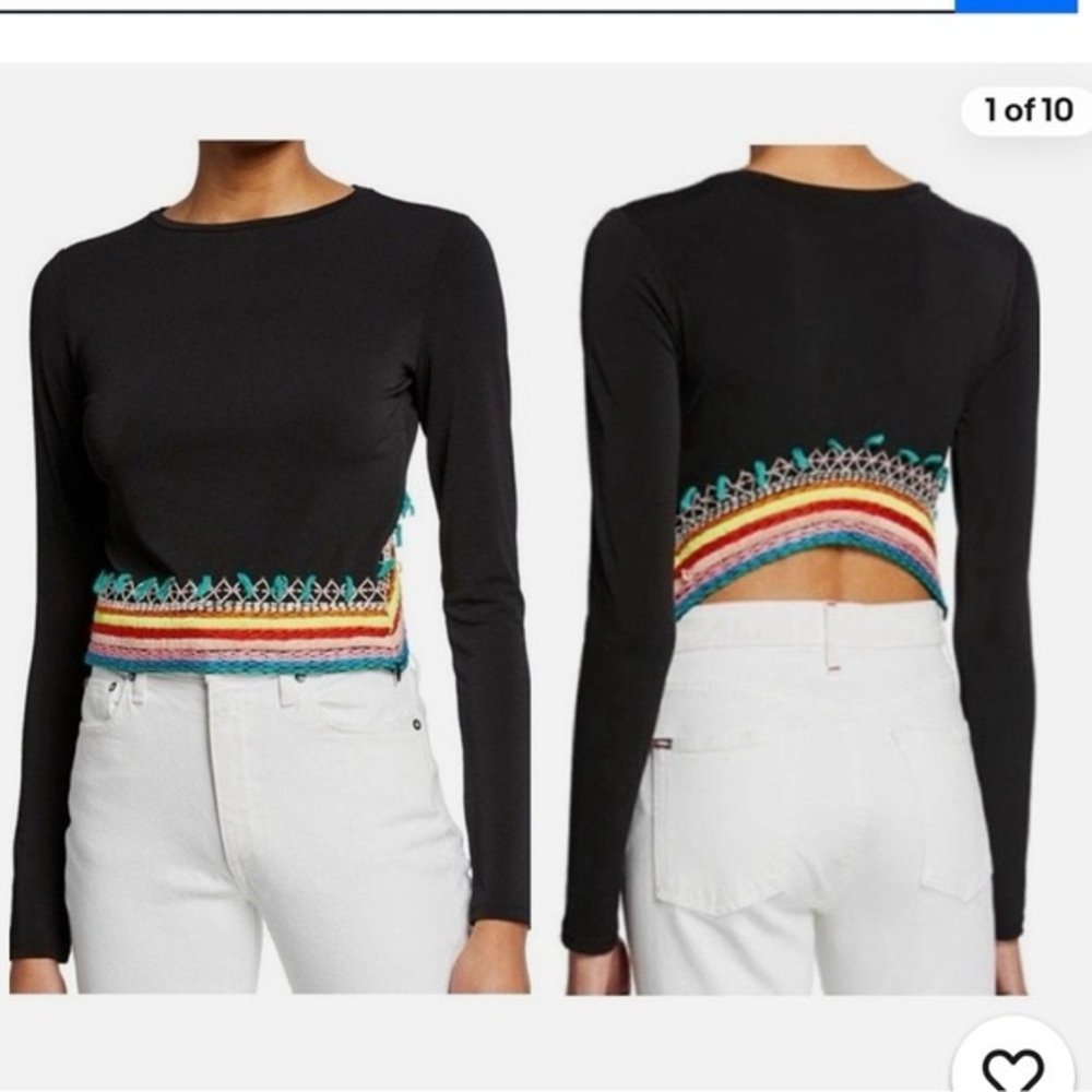 Alice + Olivia Delaina Black Top with Colorful Embroidery - Picture 2 of 5